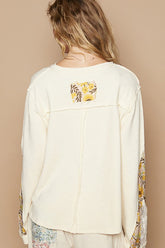POL Lace Detail Flower Printed V-Neck Knit Top OutfitFlow